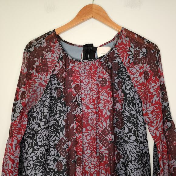 Cinq a Sept Silk Floral Tie Back Peplum Blouse Red Black S - Picture 4 of 9